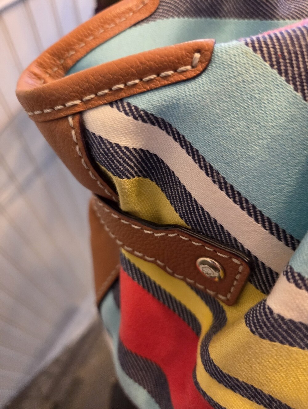 Kate Spade Multicolor Striped Canvas Tote - Red, Yellow, Aqua, Brown Like New - Picture 4 of 10